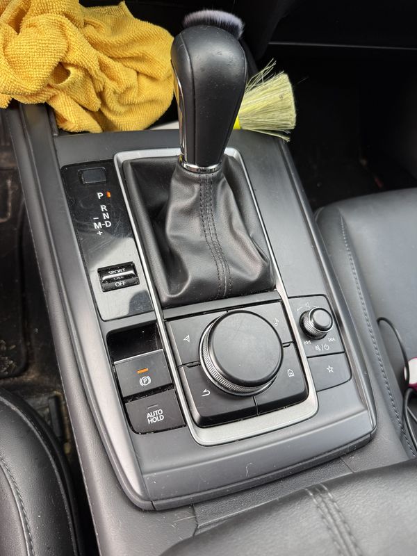 Center console during the interior clean.